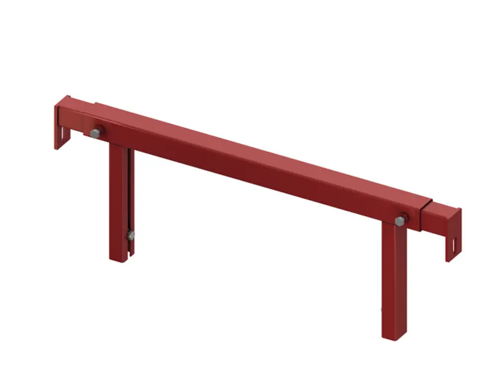 TECE-Panel-Kit, bestehend aus einem rot lackierten Metallrahmen mit zwei vertikalen Stützen und Verbindungselementen, geeignet für Montageanwendungen.